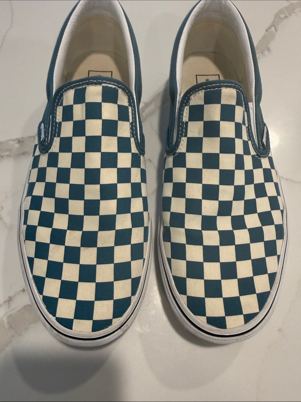 Vans Slip-On Sneakers - Teal & White Checkerboard